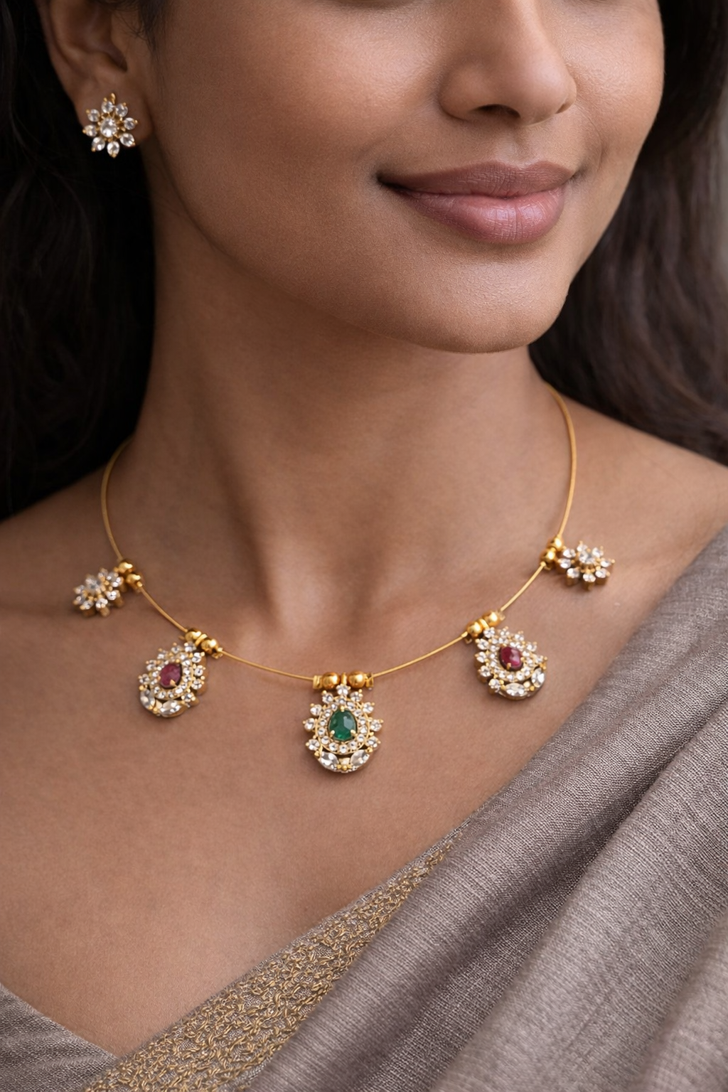 Flower Invisible Necklace with Earrings-G35550