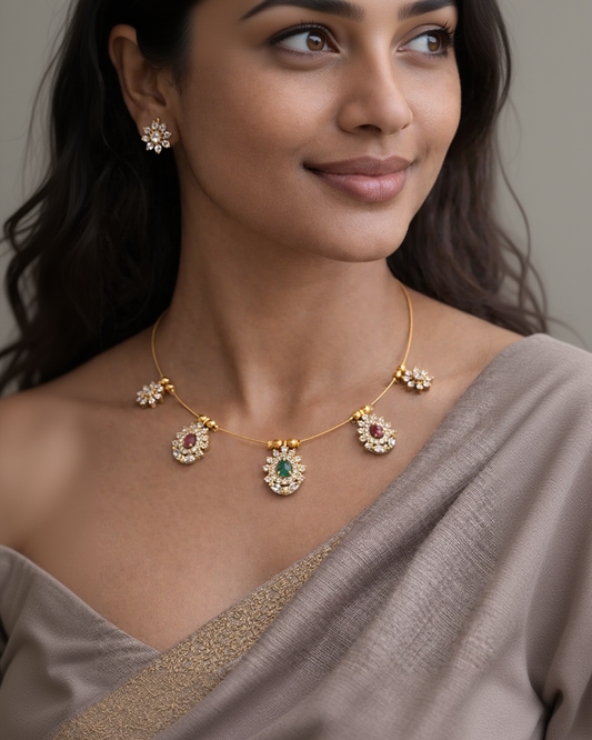 Flower Invisible Necklace with Earrings-G35550
