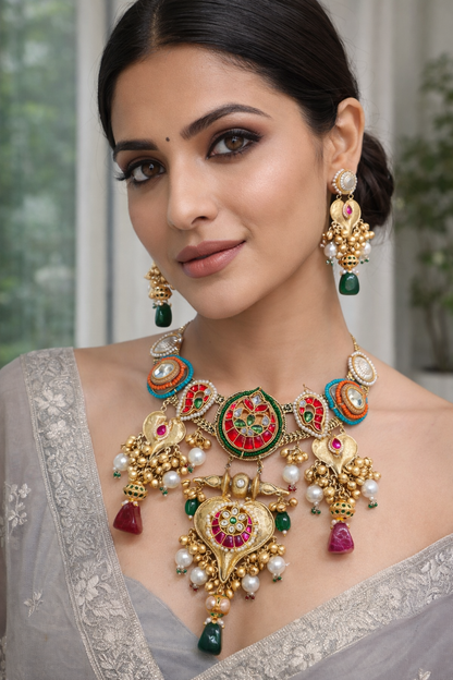 Fusion Jadau Kundan & Gold-Plated Necklace Set-G357300