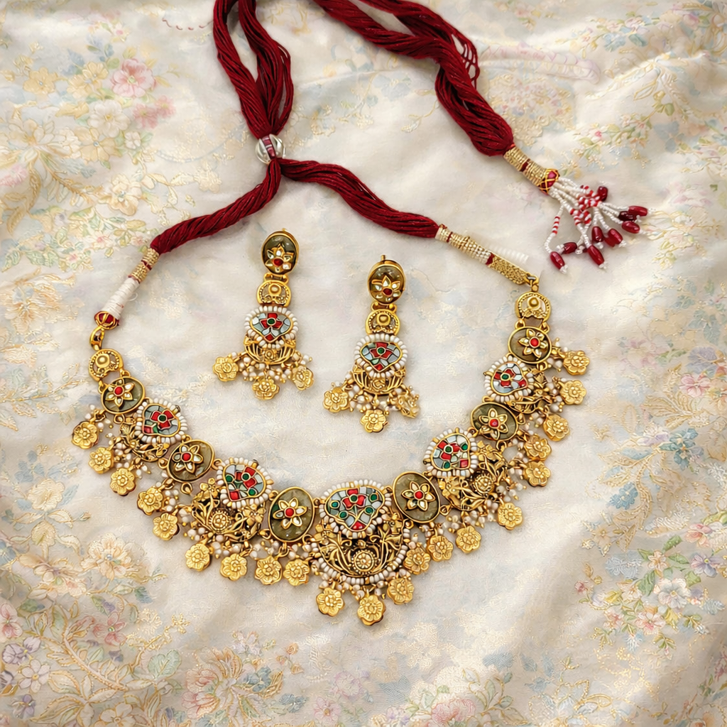 Handcrafted Luxury Kundan Polki Jewellery Set - Perfect for Weddings