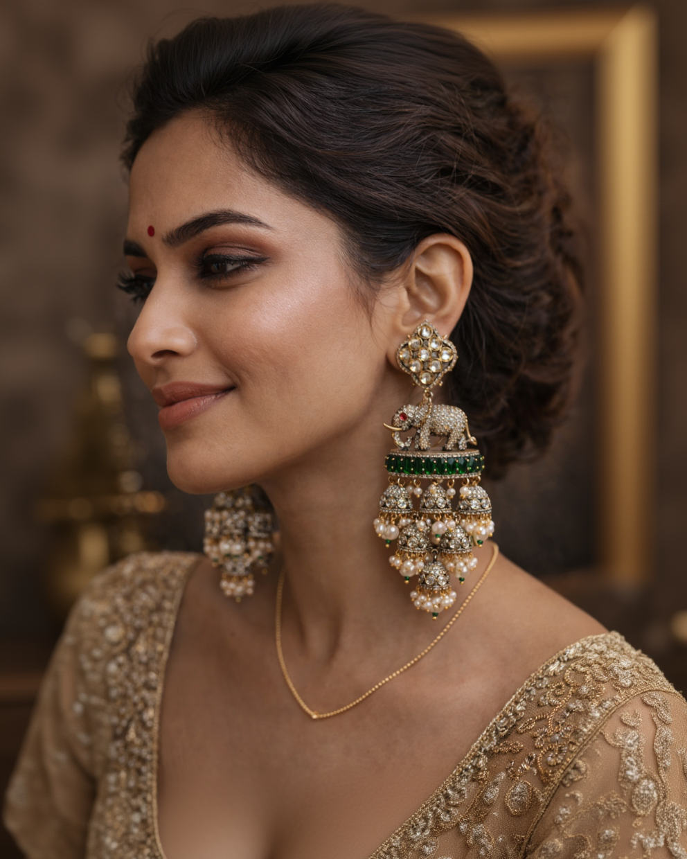 Gajrani Emerald Gleam Elephant Jhumka Earrings-G352800