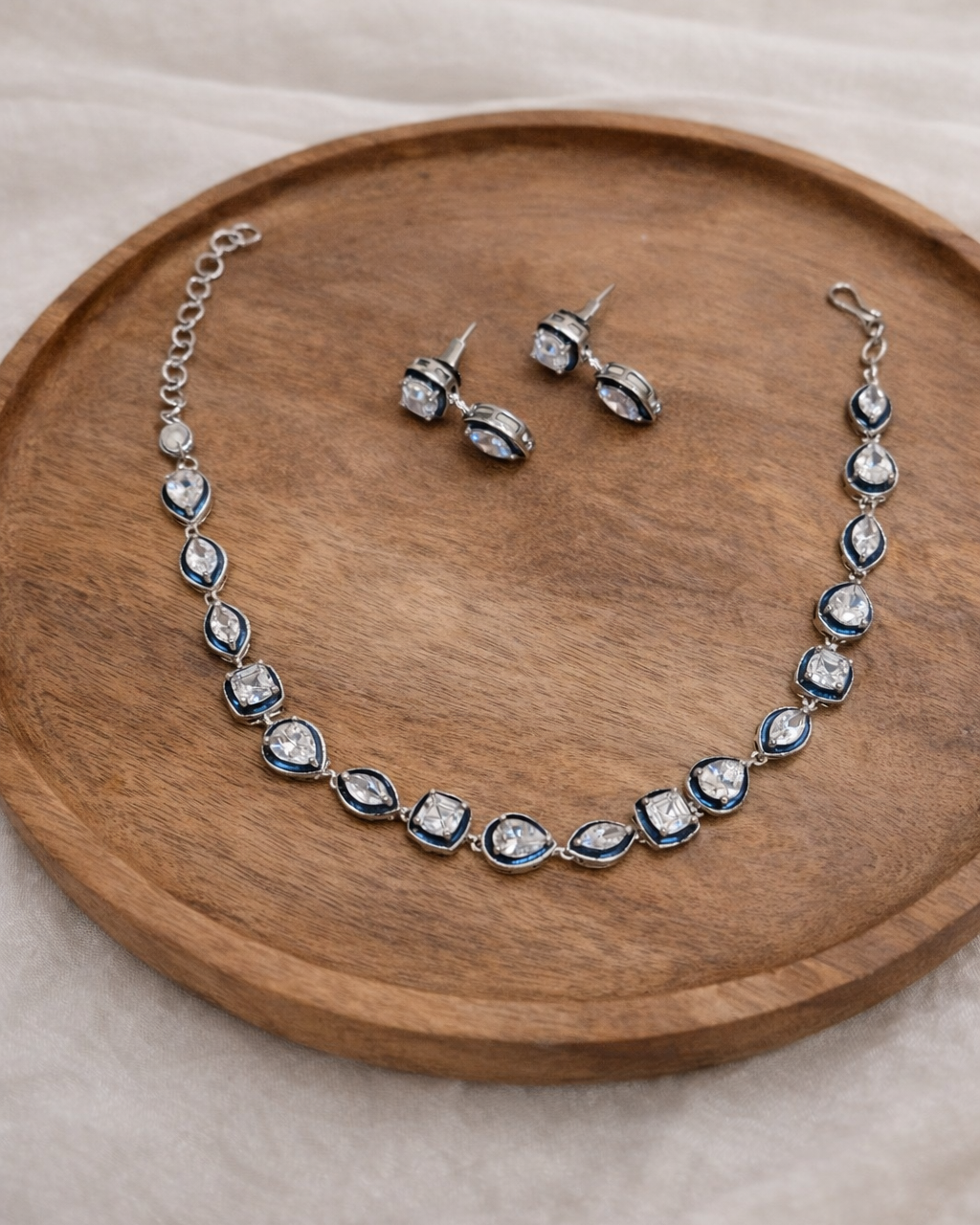 Silver-Toned Cubic Zirconia  Necklace Set-G3300