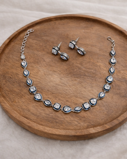 Silver-Toned Cubic Zirconia  Necklace Set-G3300