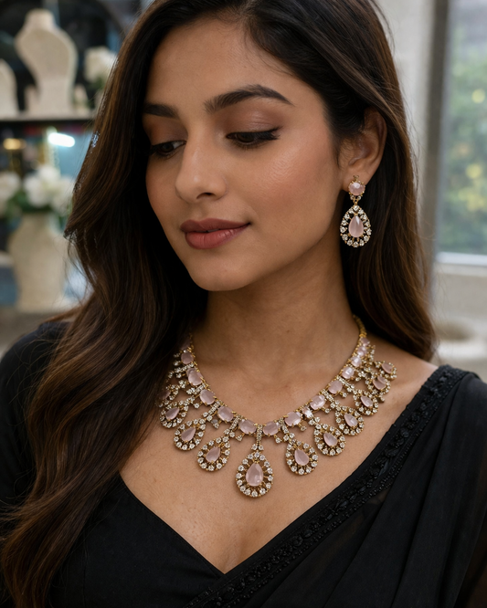 Victorian Pink chocker Necklace Set-G352800