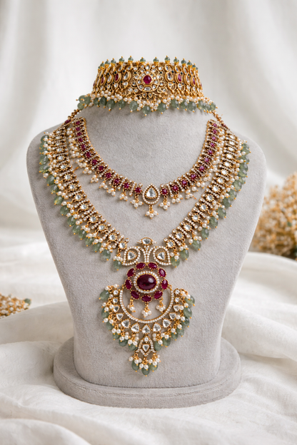 Combo Kundan Polki Bridal choker and Long Necklace Set