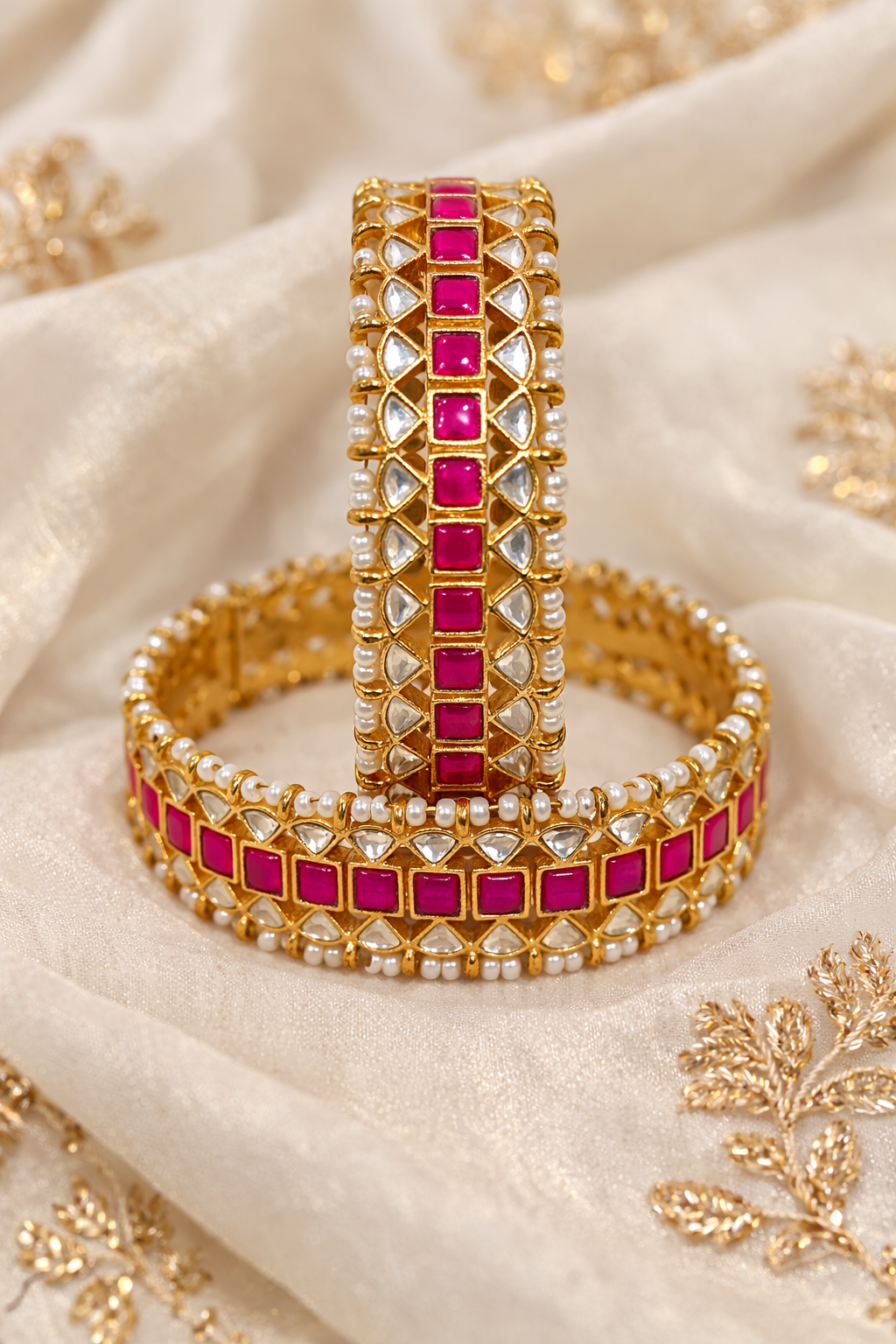 Gold Plated Pink Kundan Polki Bangles