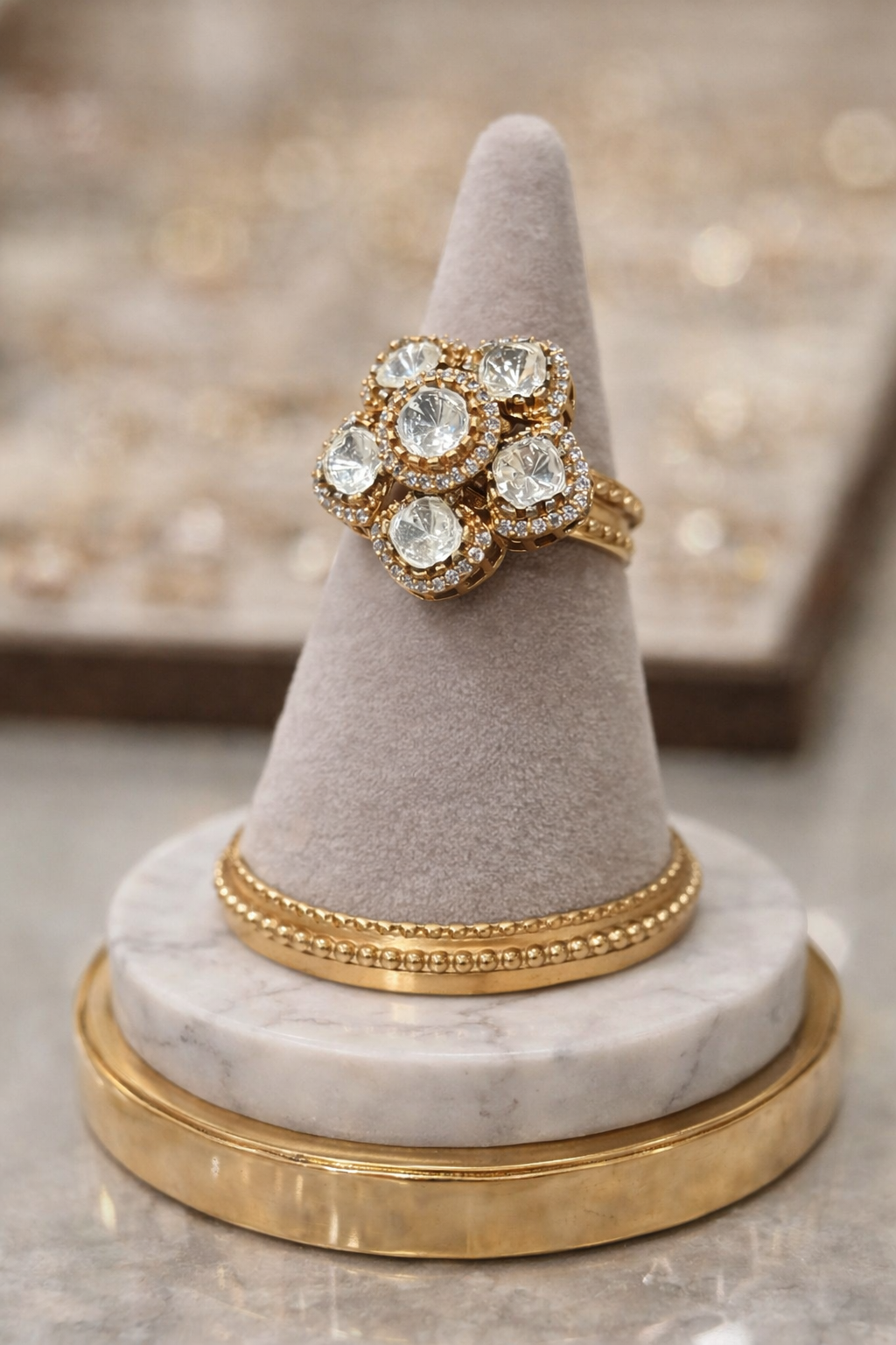 Gold Plated Faux Polki Ring