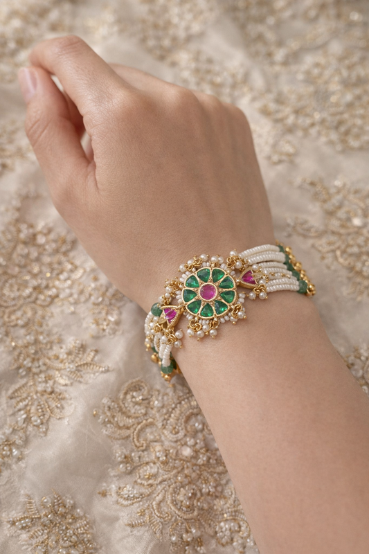 Gold Plated Kundan Pearl Bracelet