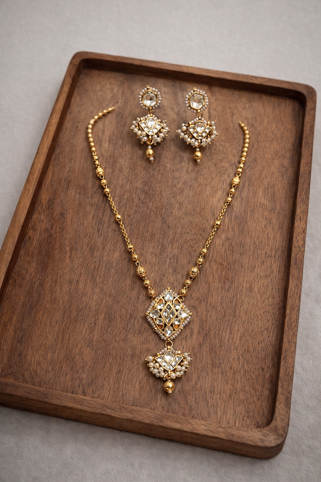 Exquisite Kundan Polki & Pearl Pendant Set