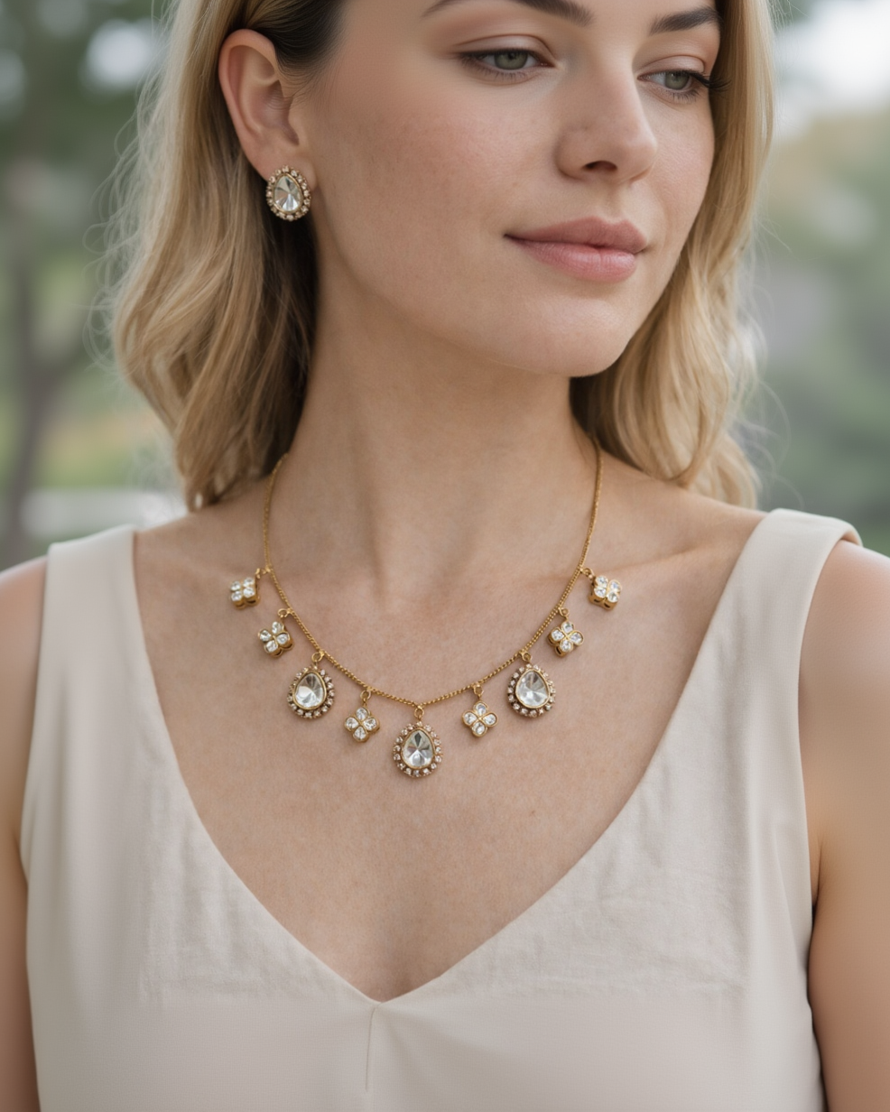 Moissanite Kundan Charm Necklace Set-G351800
