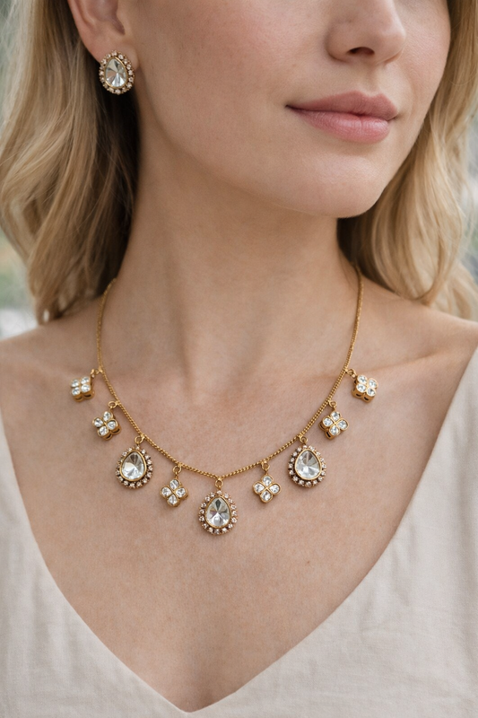 Moissanite Kundan Charm Necklace Set