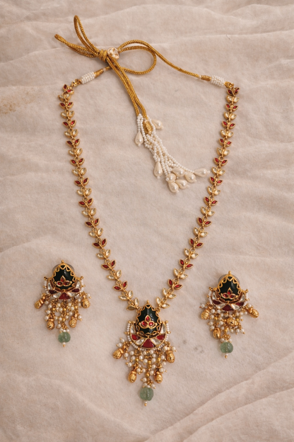 Classy Navratna Style Short Necklace and Earring Set