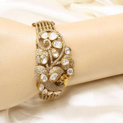 Peacock Polki & Moissanite Gold-Plated Cuff Bracelet