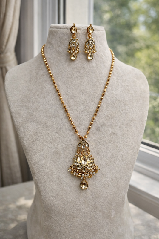 Kundan Polki & Pearl Gold-Plated Pendant Set