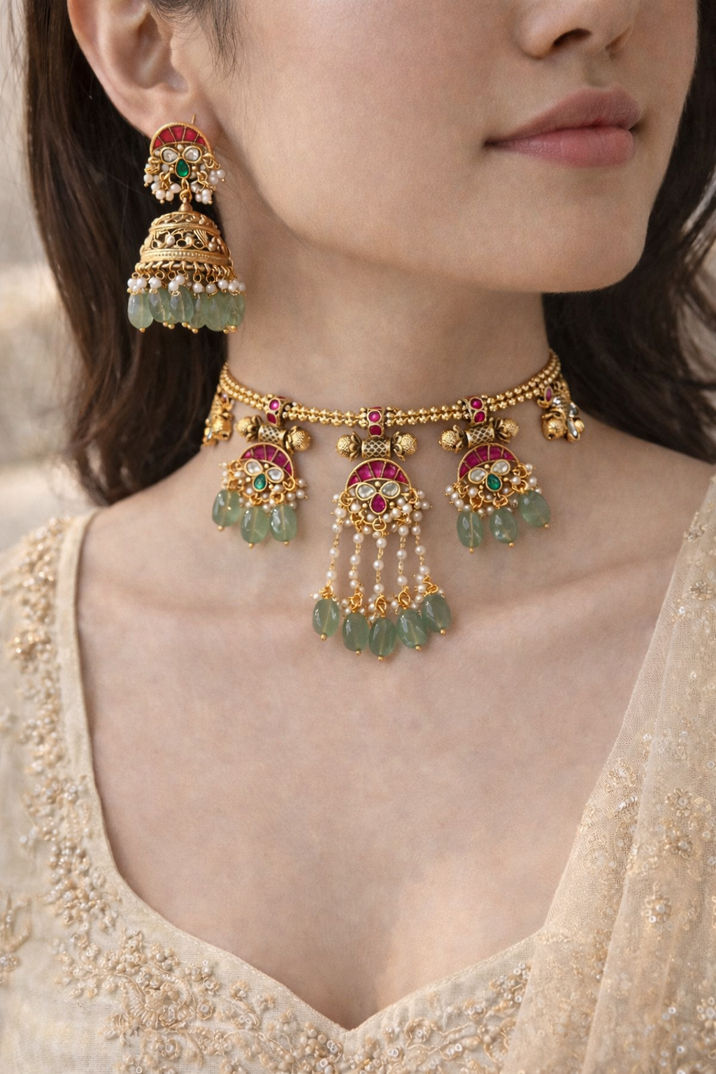 Jilebi Design Jadau Kundan Necklace Set
