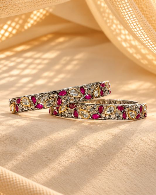 Moissanite Gold-Plated Kada Bangles-(Set of 2)-BGL2321