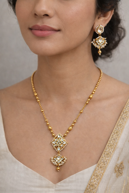 Exquisite Kundan Polki & Pearl Pendant Set