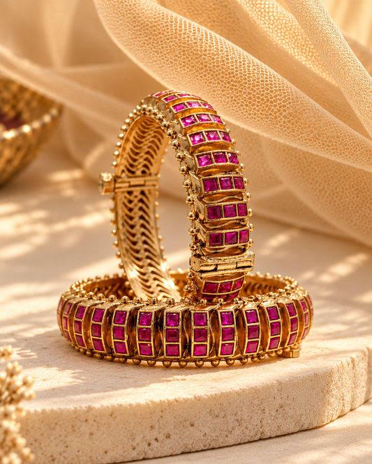 Pink Jadau Kundan Bangles(Set of 2)-BG2162