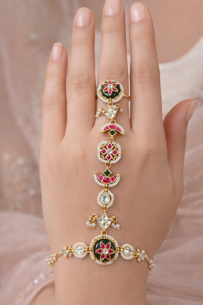 Pachi Kundan Floral Hath phool