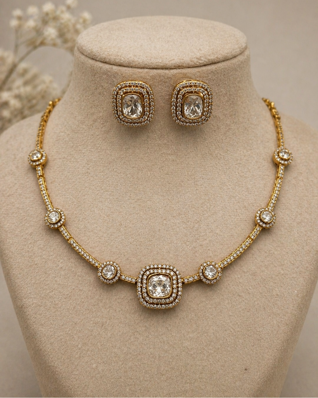 Mossonite Gold-Tone Necklace Set-G423800
