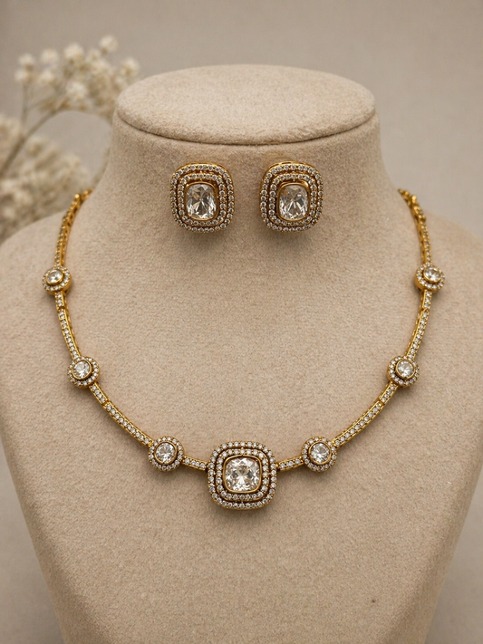 Mossonite Gold-Tone Necklace Set-G423800