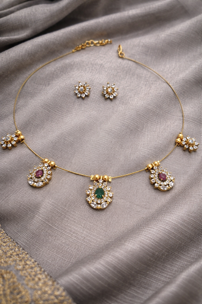 Flower Invisible Necklace with Earrings-G35550
