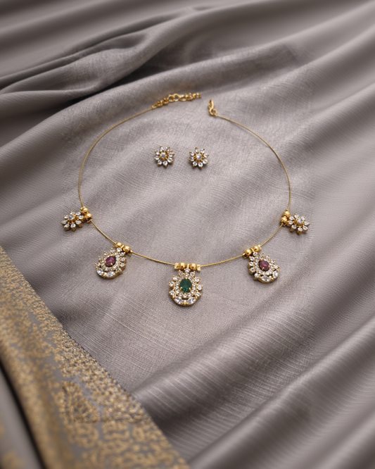 Flower Invisible Necklace with Earrings-G35550