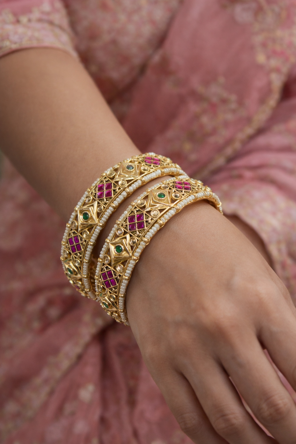 Handcrafted Kundan Polki Bangles (Set of 2)