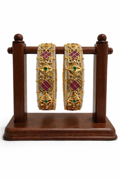 Handcrafted Kundan Polki Bangles (Set of 2)