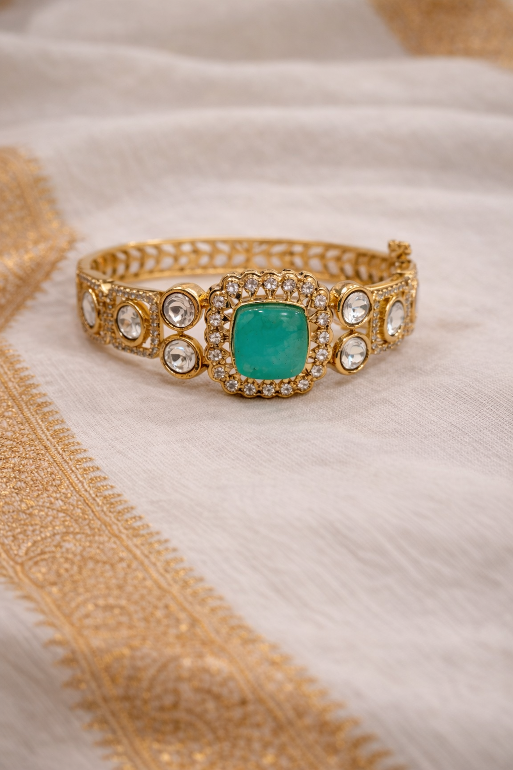 Faux Polki Gold-Toned Kada Bangle Bracelet Kada