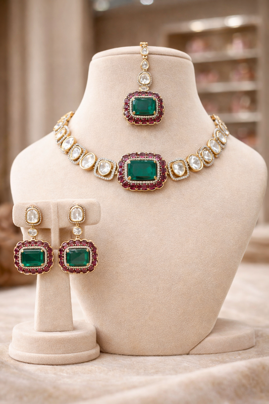 Emrald Rubby Uncut polki Necklace