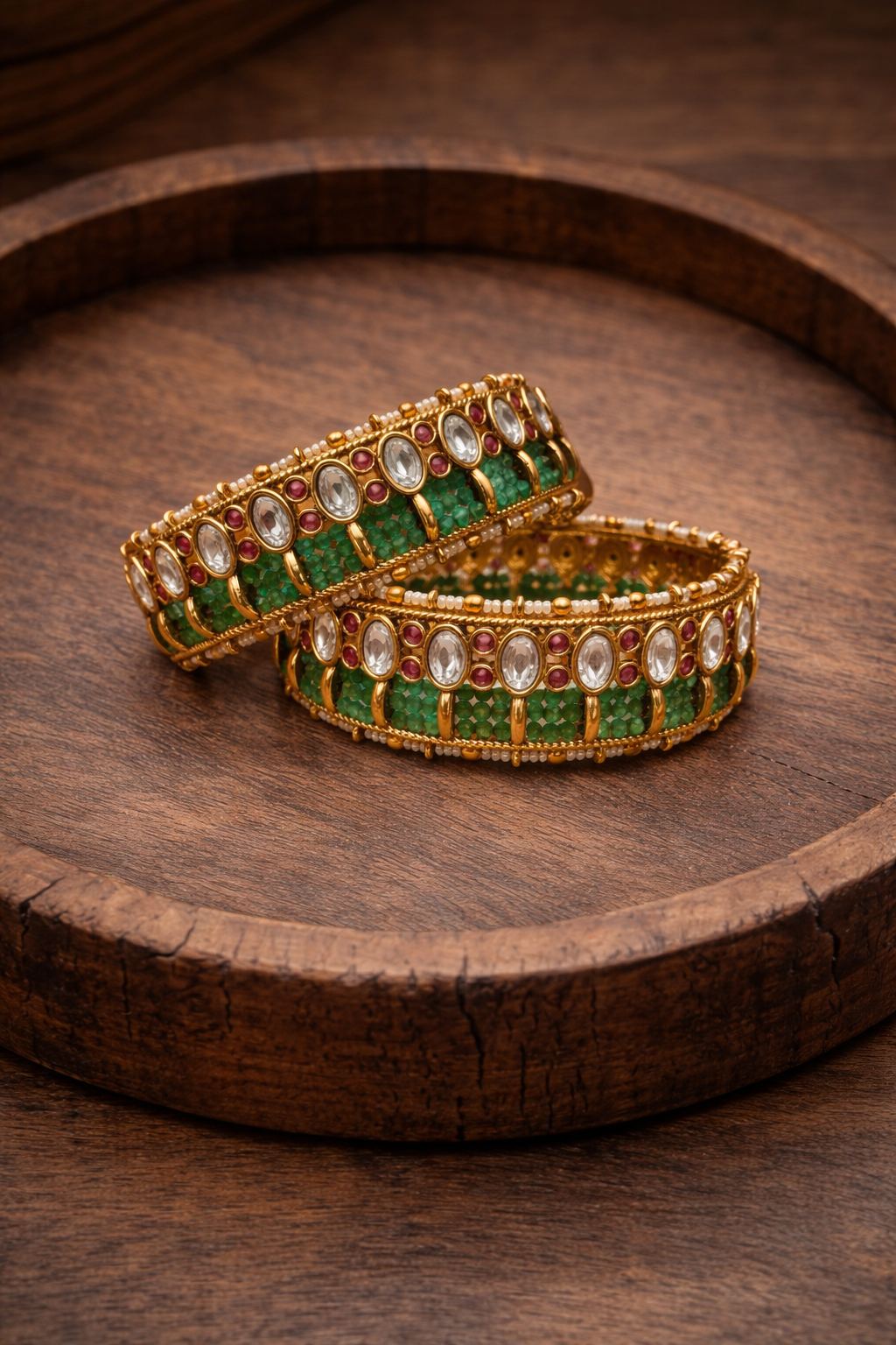 Pachi Kundan Jadau Heritage Bangles(Set of 2)