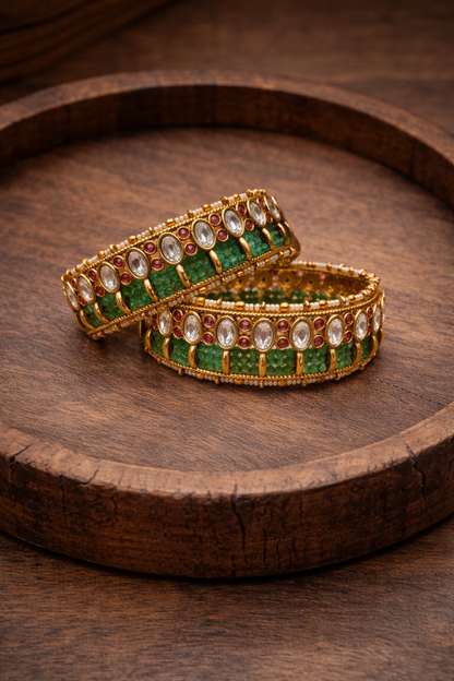 Pachi Kundan Jadau Heritage Bangles(Set of 2)