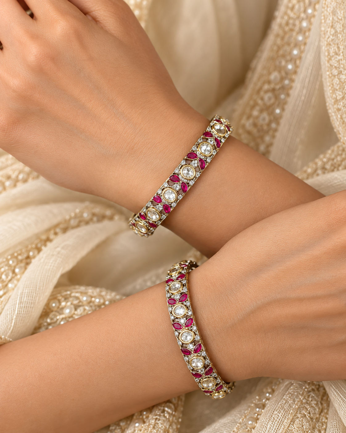 Moissanite Gold-Plated Kada Bangles-(Set of 2)-BGL2322