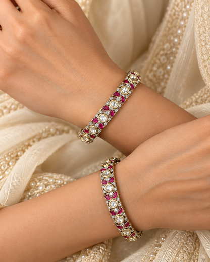 Moissanite Gold-Plated Kada Bangles-(Set of 2)-BGL2322