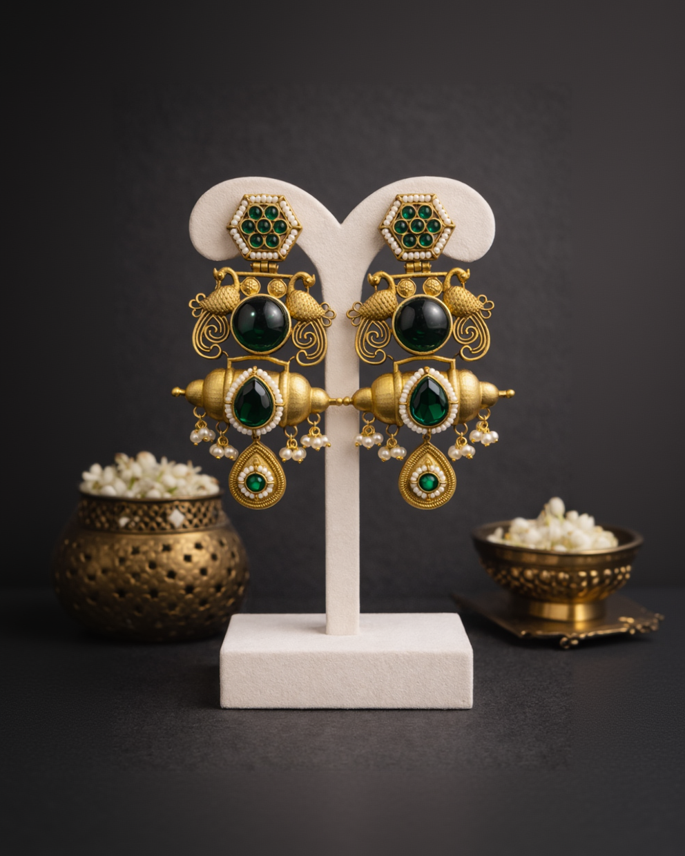 Kashmiri Handmade Gold Toned Earrings-G351100
