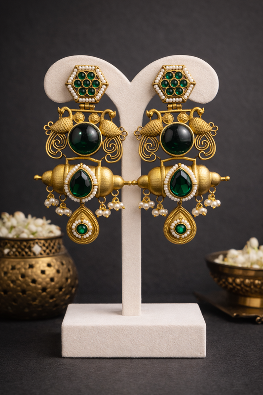 Kashmiri Handmade Gold Toned Earrings-G351100