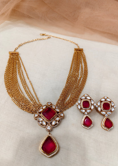Moissanite Rubby Necklace Set-G754800