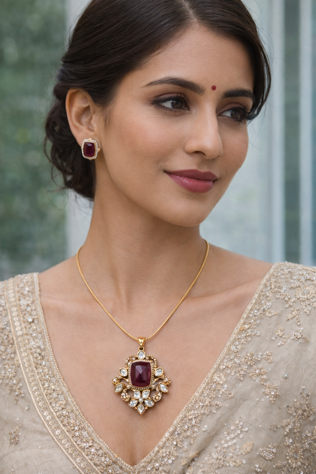 Ruby Mossonite Pendent Set