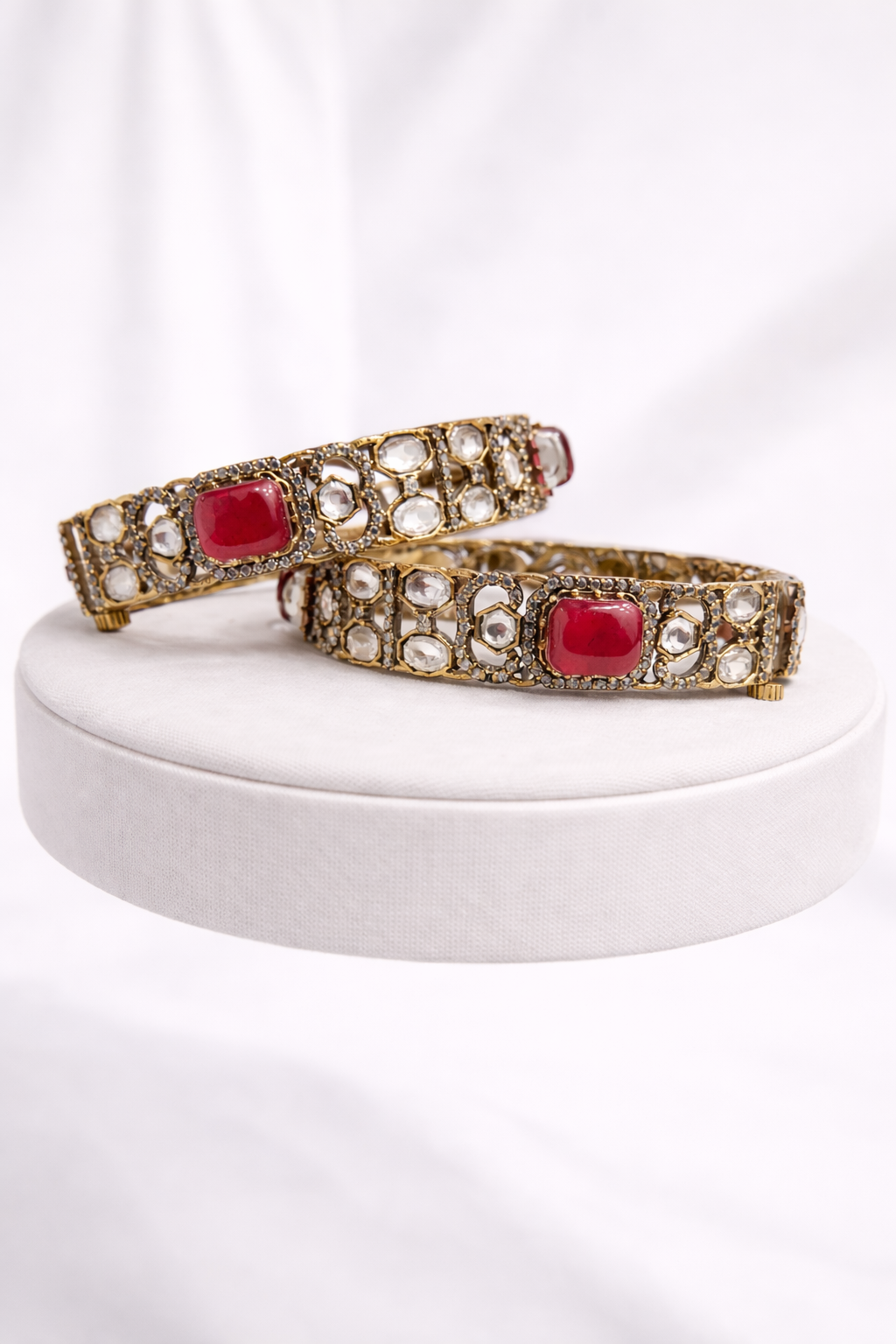Ruby Moissanite Polki Bangles(Set of 2)