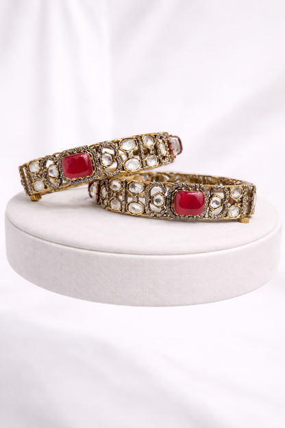 Ruby Moissanite Polki Bangles(Set of 2)