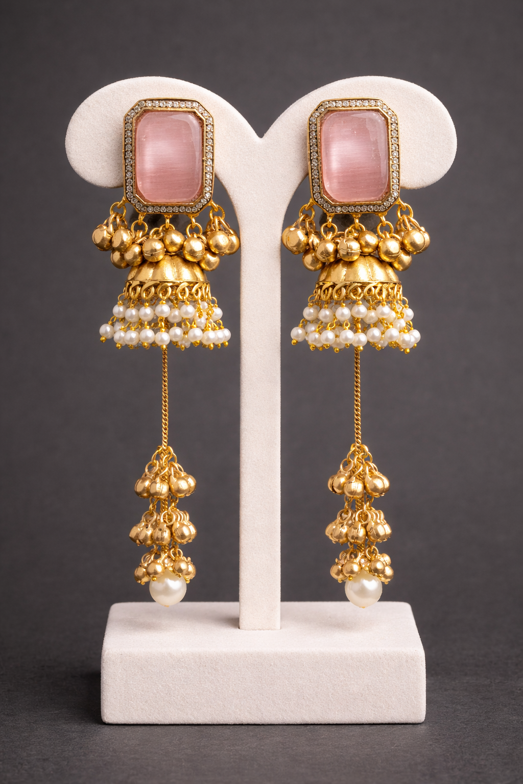 Regal Red Kundan Jhumka Earrings with Pearl Drops Earings-G351500