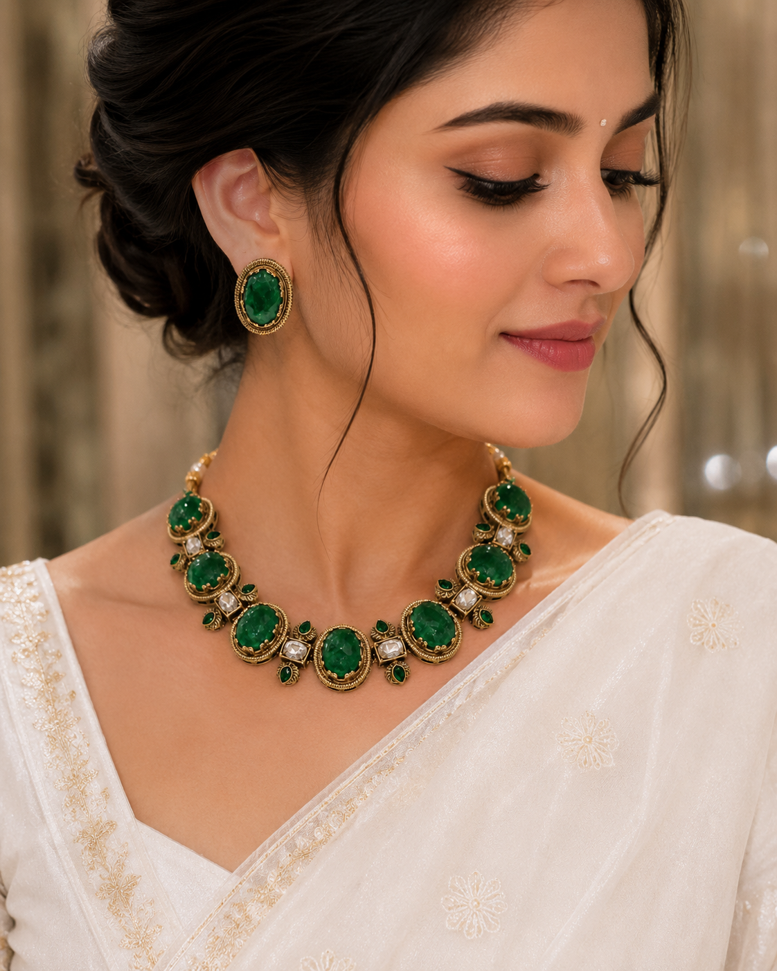 Emerald Green Choker Necklace Set-G762800