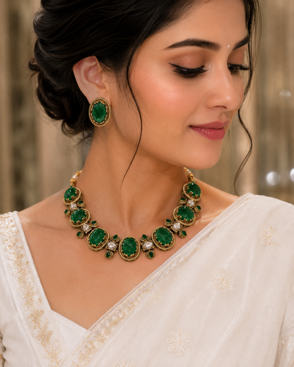 Emerald Green Choker Necklace Set-G762800