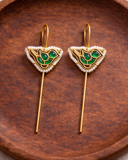 Jadav Green Parot Needle Ear Cuffs-G35700
