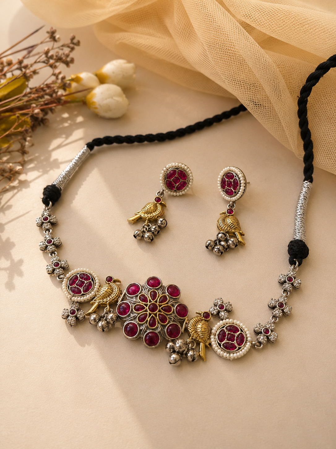 Oxidised choker Necklace set-G351200