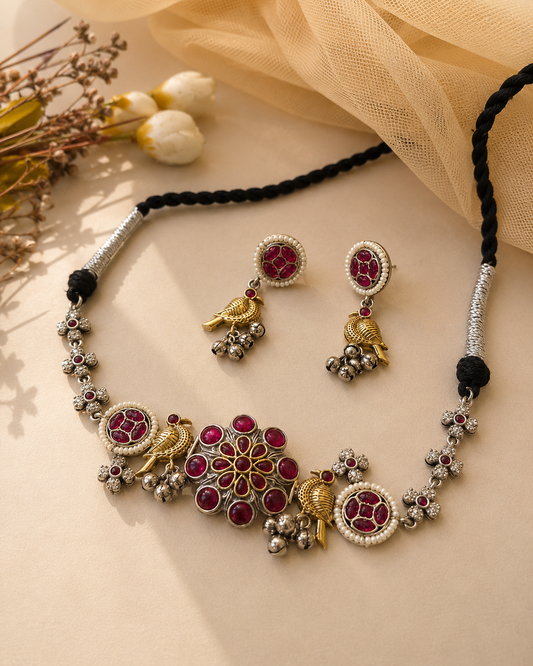 Oxidised choker Necklace set-G351200