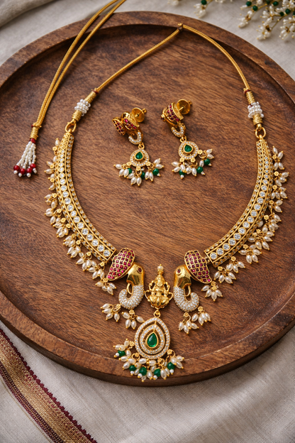 Lakshmi & Elephant Temple Jewellery Necklace Set