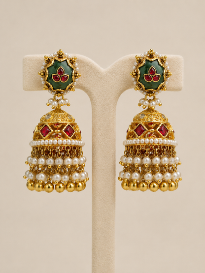 Jadau Kundan & Emerald Pearl Choker Set-G356200