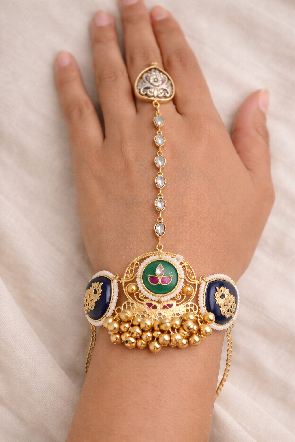 Gold Plated Kundan & Fusion Hath Harness-G351800
